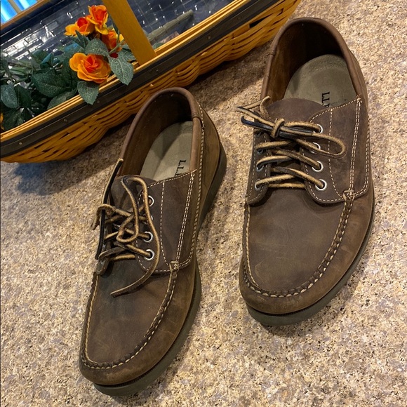 L.L. Bean Moccasins 10.5D Leather Upper Rubber Sole 137102 Cactus Brown Handsewn - Picture 1 of 17